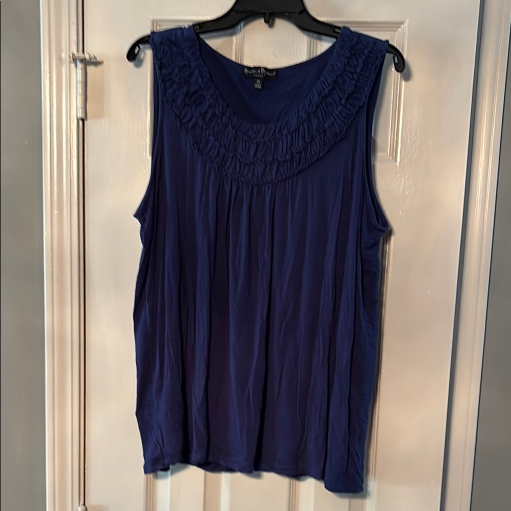 Mercer & Madison Woman Bright Blue Tank Top with ruffled neckline